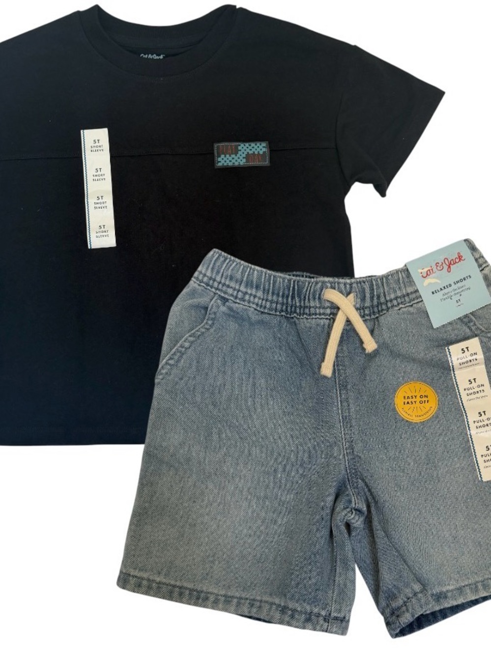 Cat & Jack Toddler Boy 2pc Outfit 5T Dinosaur Tee Denim Shorts NWT